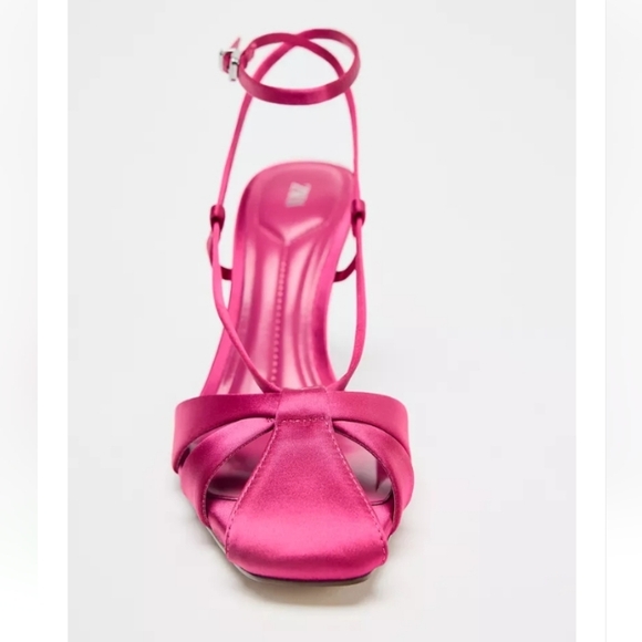 Zara Satin Effect Pink Strappy Heels Sz-10 - Picture 2 of 12